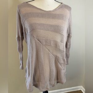 Saturday Sunday beige boho knit hoodie sweater striped semi sheer lightweight M